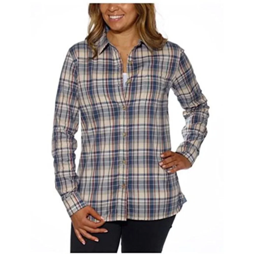 Weatherproof ® Vintage Ladies' Long Sleeve Shirt - Sand Plaid New With Tags Size